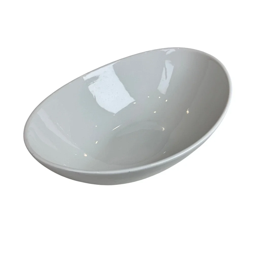 Simple Dining White Ceramic Oval Serving Bowl Asymmetrical Swoop Rim 11.5 Inch